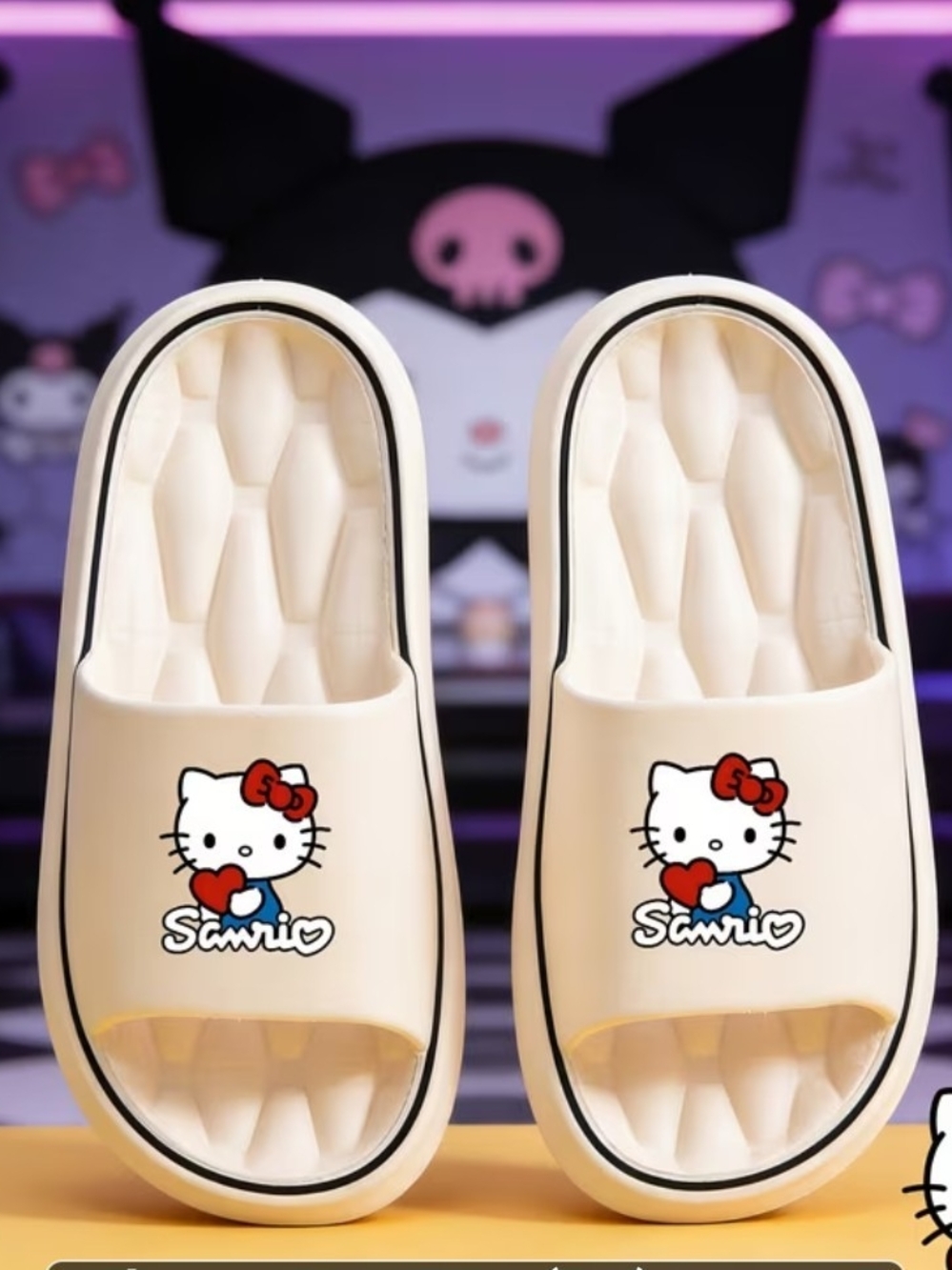Sanrio Hello Kitty Slide Sandals with Red Bow Women's in White
